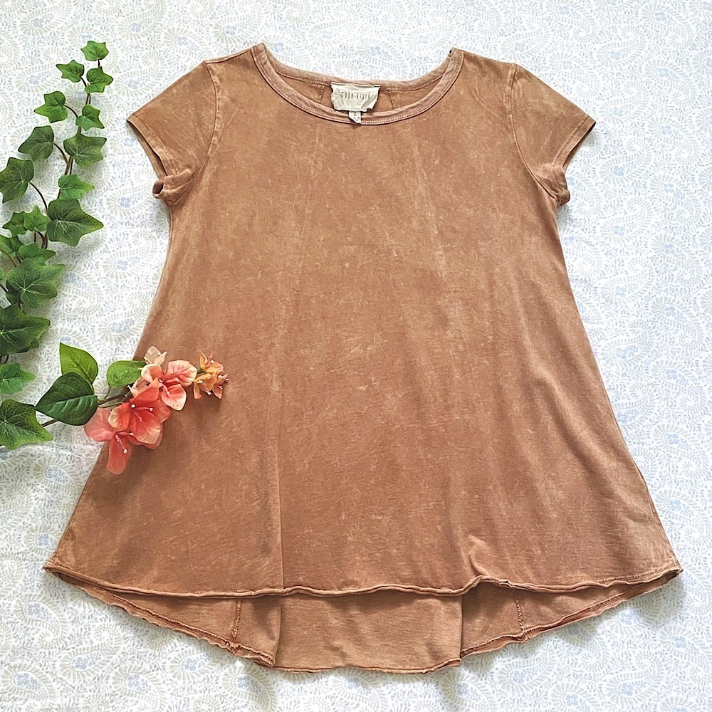 Moon River chic lagenlook 100% cotton jersey marble wash top, terra cotta